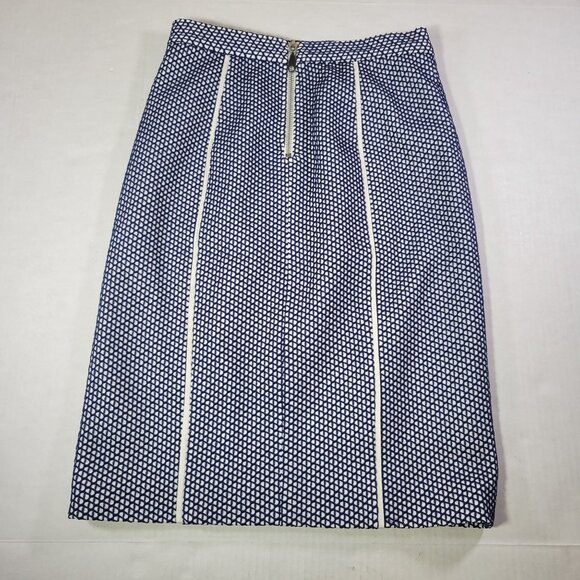 Rebecca Minkoff Professional Navy & White Silk Geometric Pencil Skirt Size 0 - Picture 6 of 7